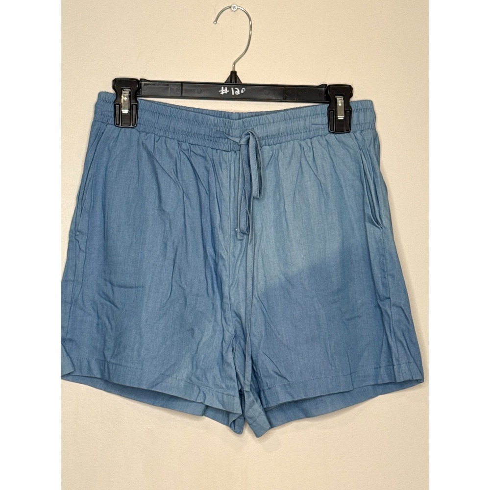 White Birch Womens Light Blue Chambray Drawstring Elastic Waist Shorts Small NWT